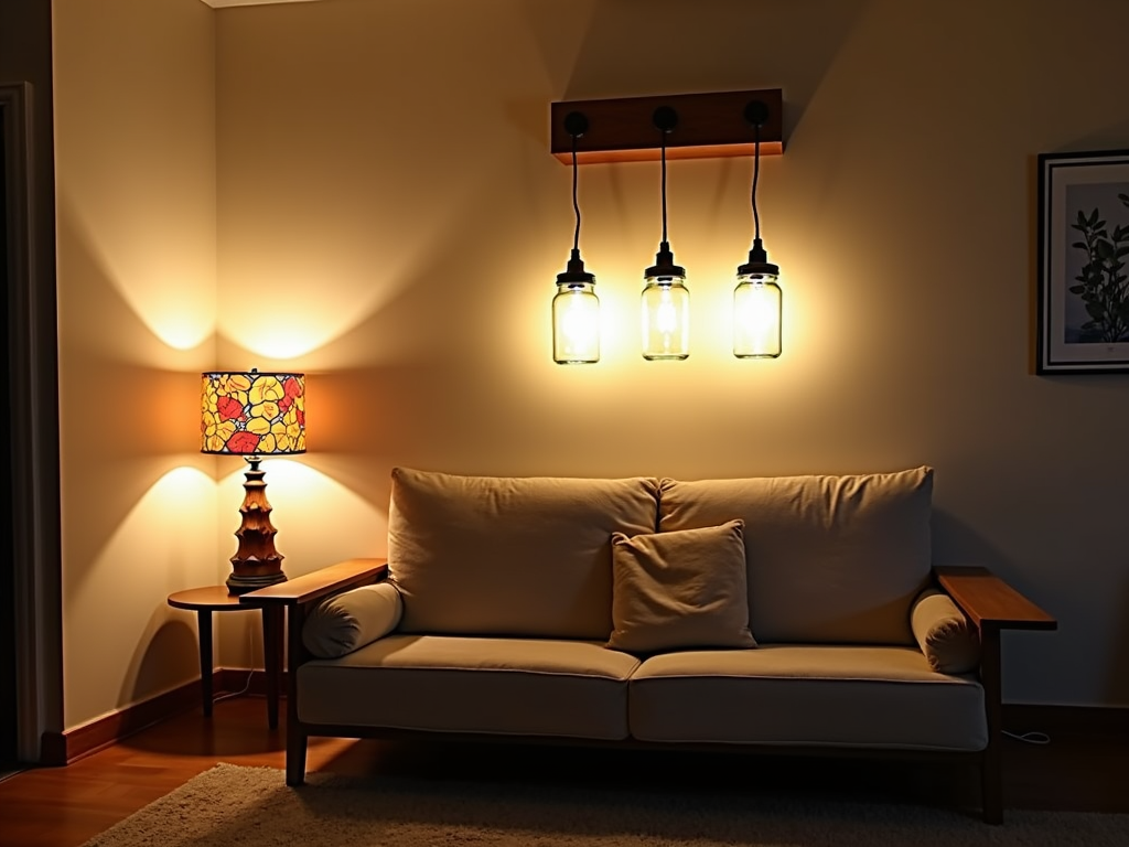 Living room with DIY lighting projects