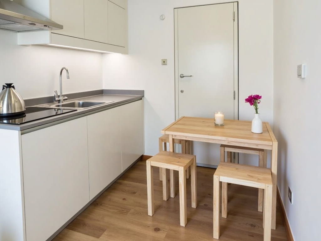 A compact dining area in a small kitchen.