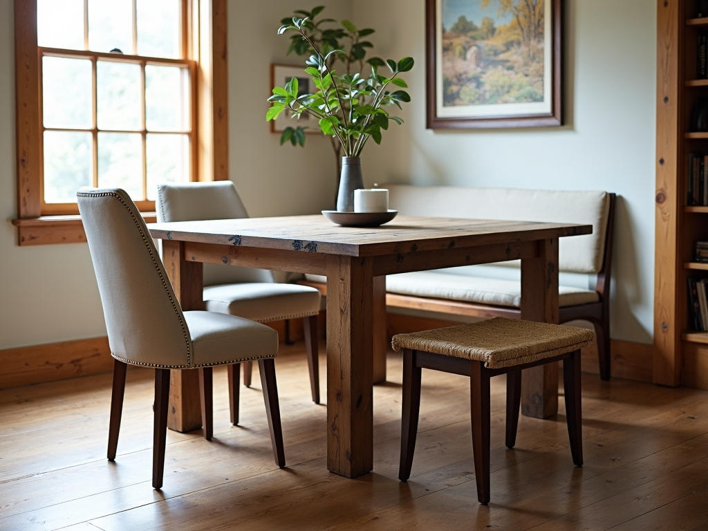 Rustic dining set with bench seating