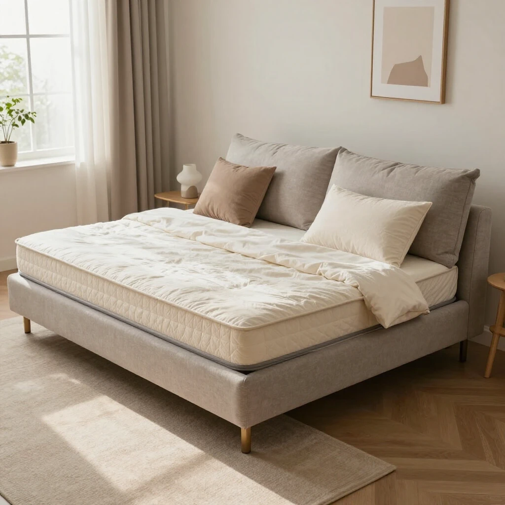 Cozy living room with a futon converted into a comfortable bed