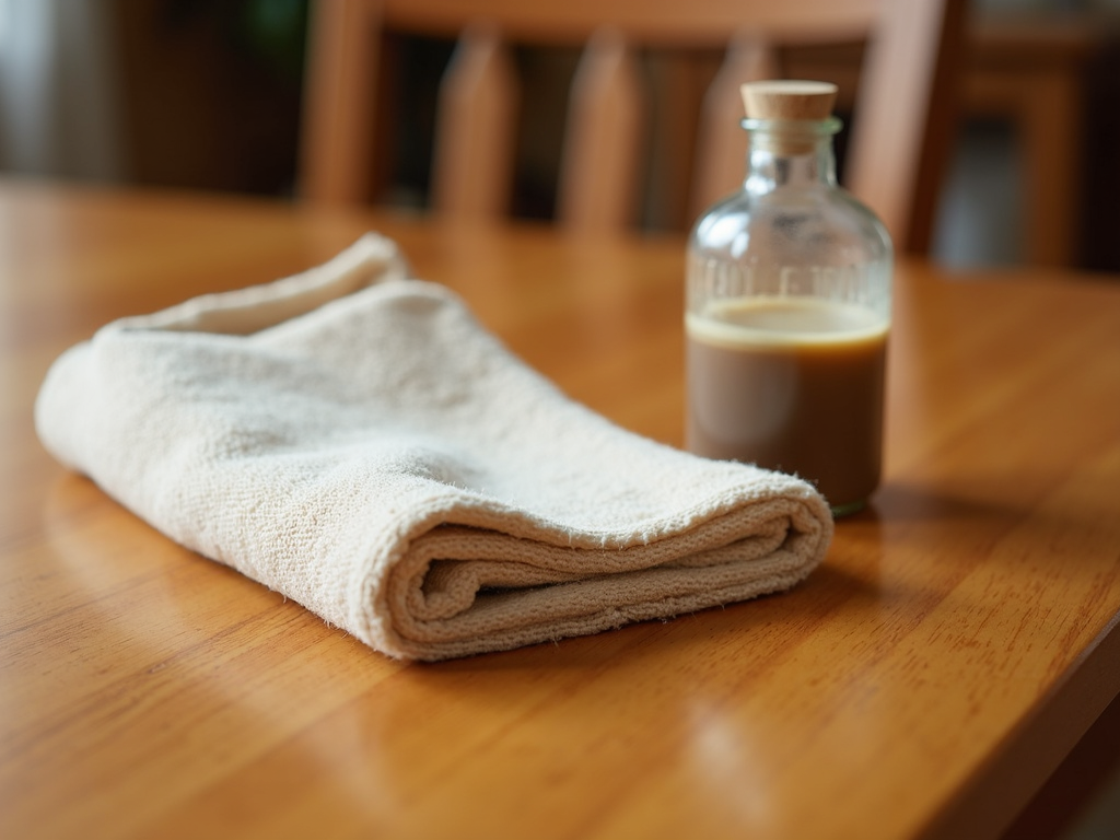 Polishing a wooden dining table