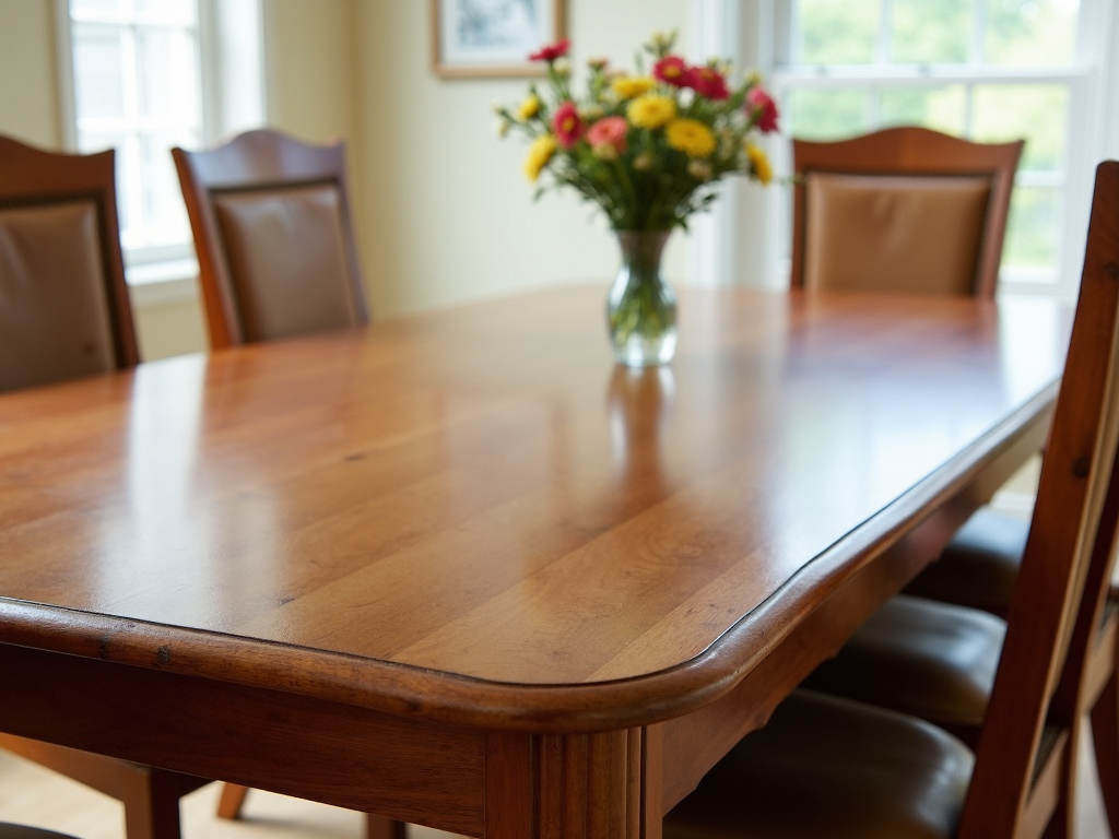 A well-cared-for wooden dining table