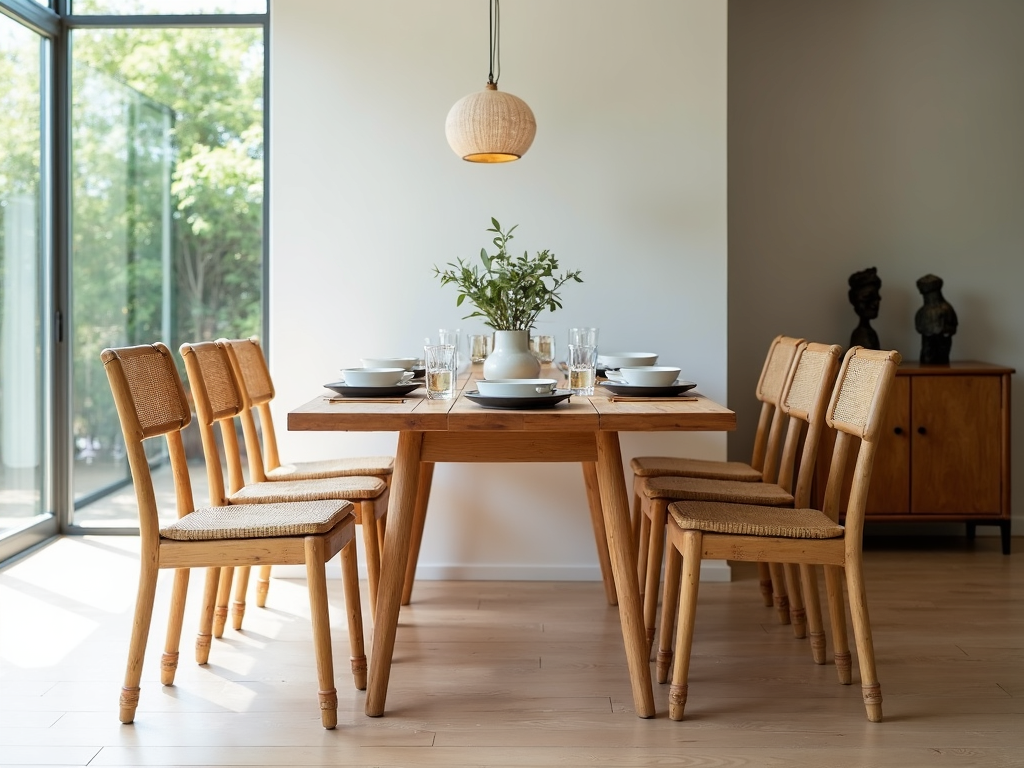 Eco-friendly bamboo dining chairs, combining style and sustainability.
