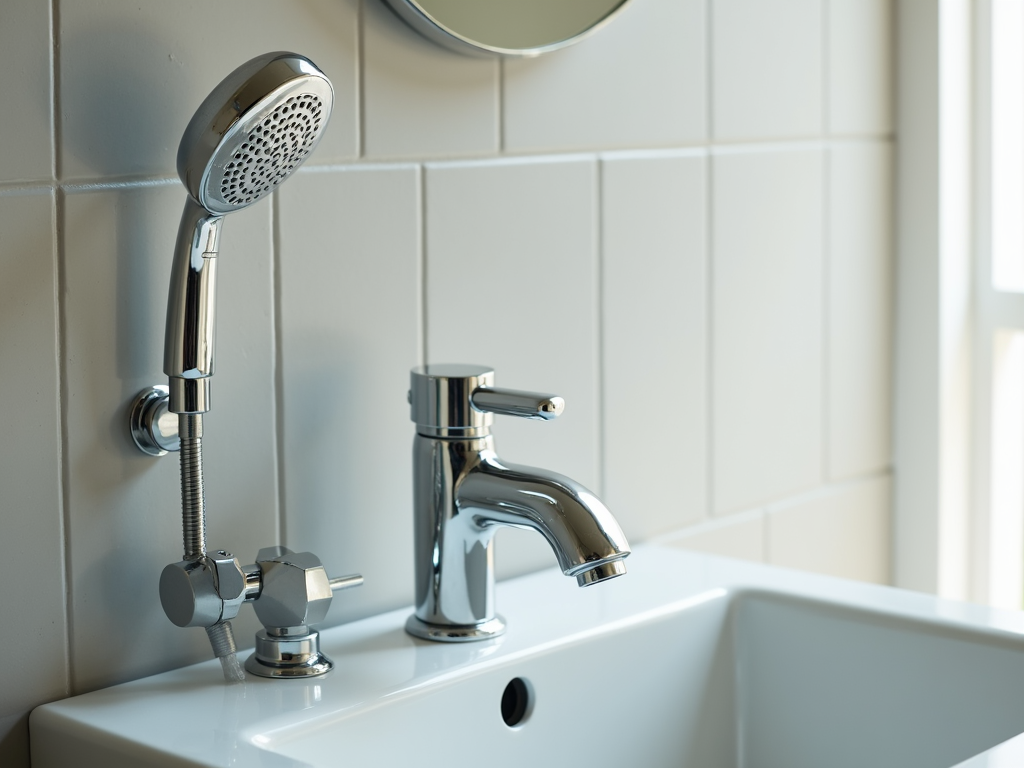 Low-flow showerhead and faucet in a bathroom