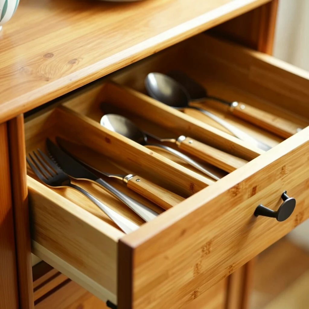 Organized cutlery drawer in sideboard