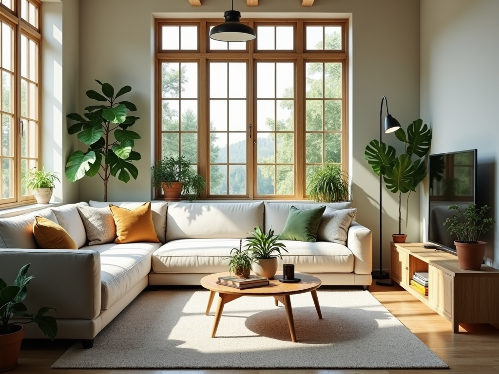 Eco-friendly living room oasis.