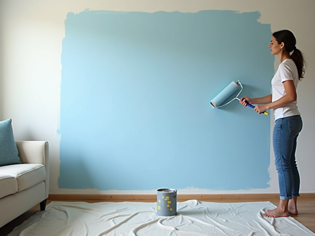 Person painting a wall with a roller