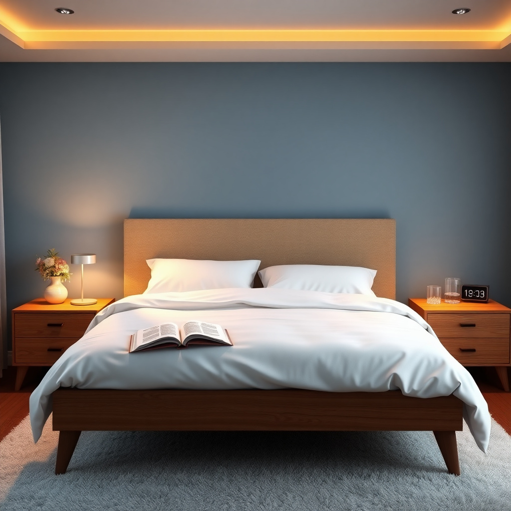 Cozy bedroom setup with elegant wooden nightstands beside a bed