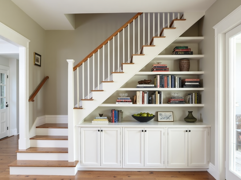 Under-stair bookshelf in a home