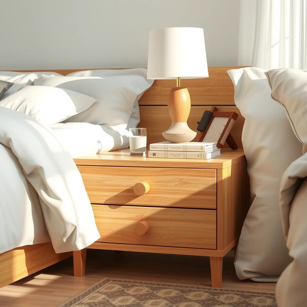 Minimalist bamboo nightstand in a welcoming guest bedroom