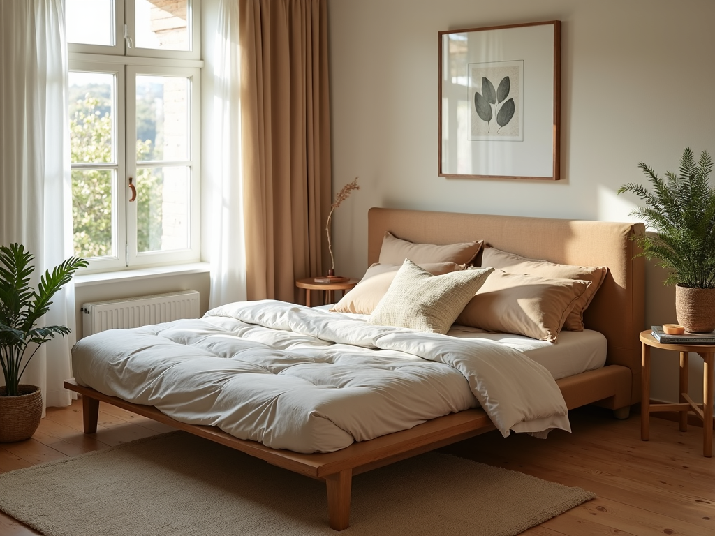 Futon bed in a cozy bedroom