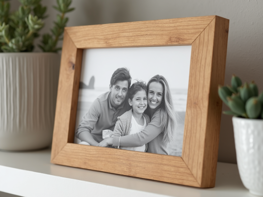 Wooden picture frame with family photo