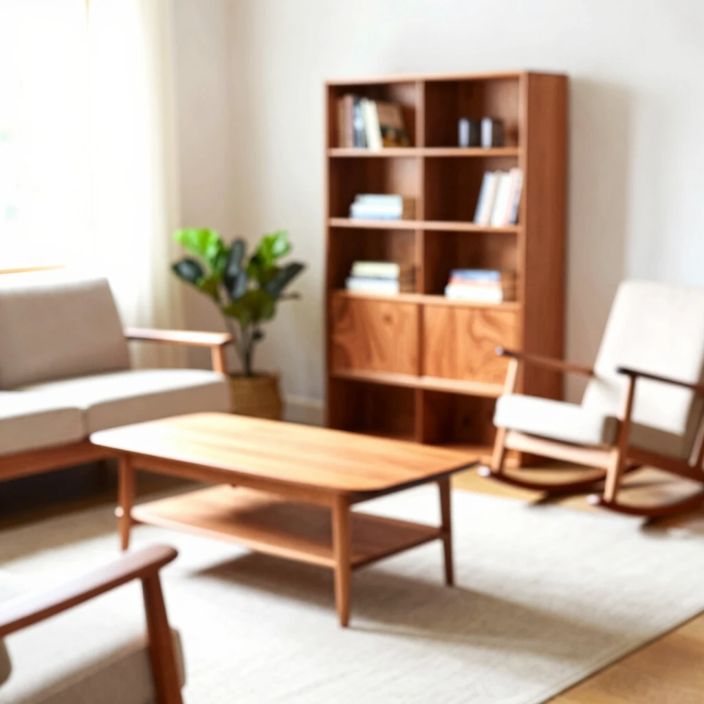Cozy living room with pristine wooden furniture