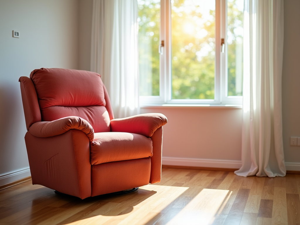 A freshly cleaned recliner glowing in a sunny room.