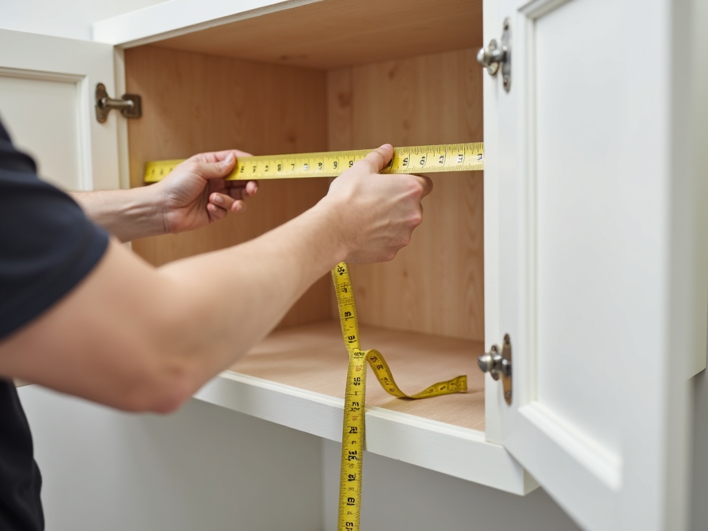 Measuring bathroom cabinet for organization