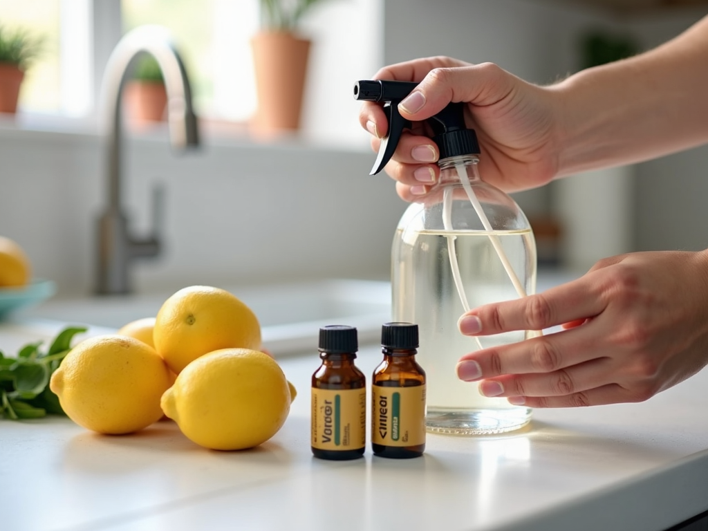 Mixing a homemade upholstery cleaner with natural ingredients.