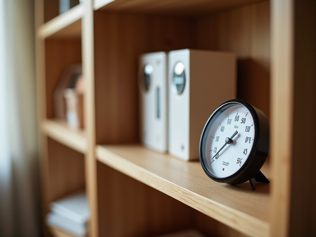 Hygrometer on a wooden shelf