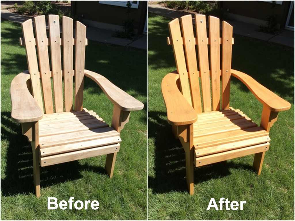 Before and after of maintained wooden patio chair