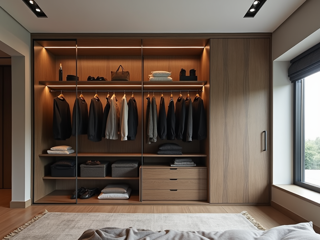 Bedroom with multi-functional storage furniture