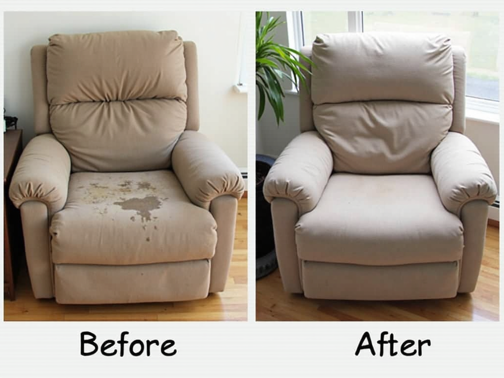 Before and after cleaning a recliner.