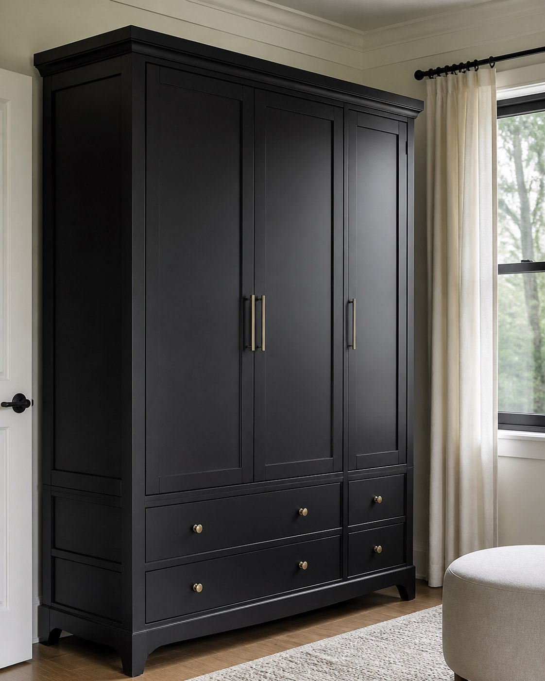 Matte black modern armoire with elegant details