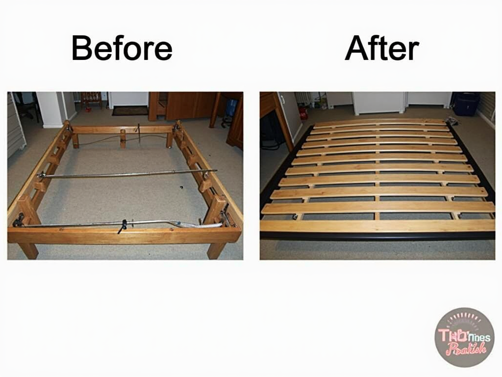 Before and after photo of a repaired futon frame