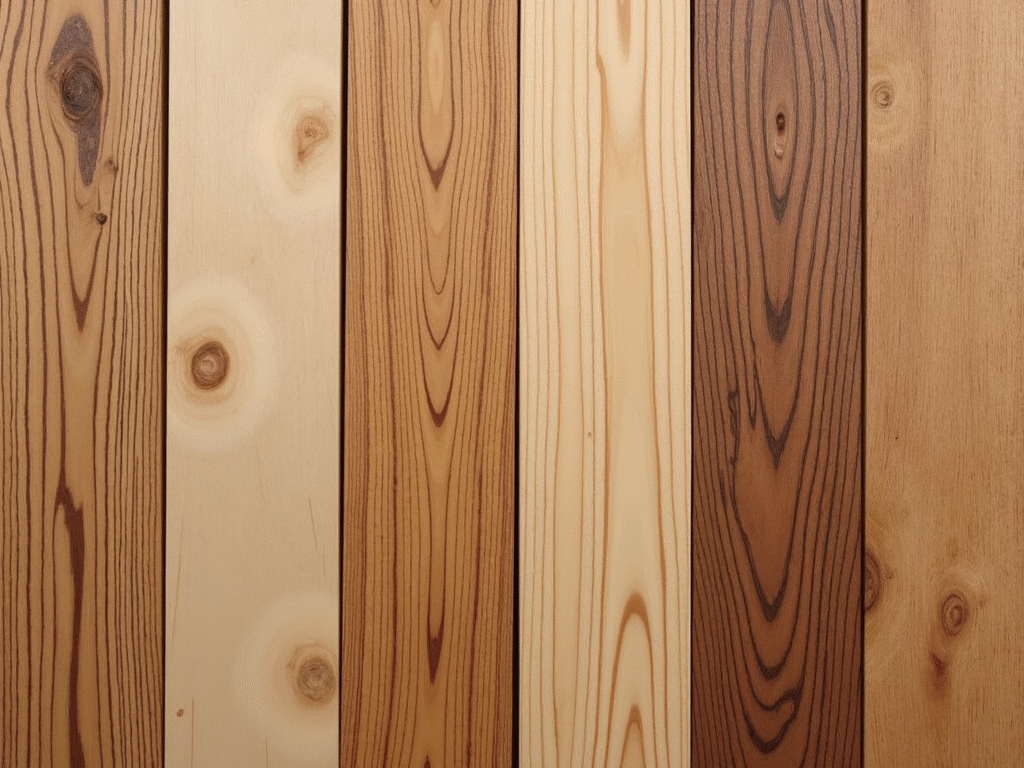 Close-up of oak, maple, and teak wood grains