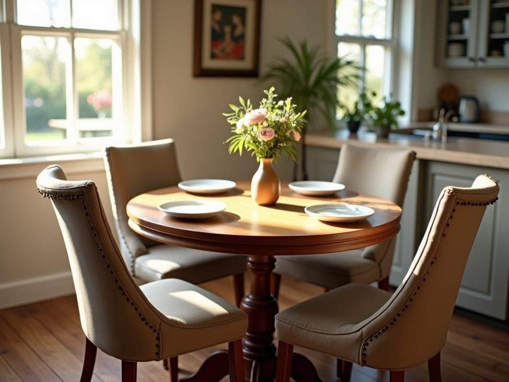 Cozy dining room with round table and chairs