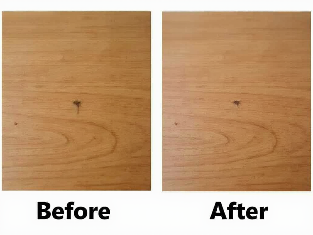 Scratch repair on wooden tabletop