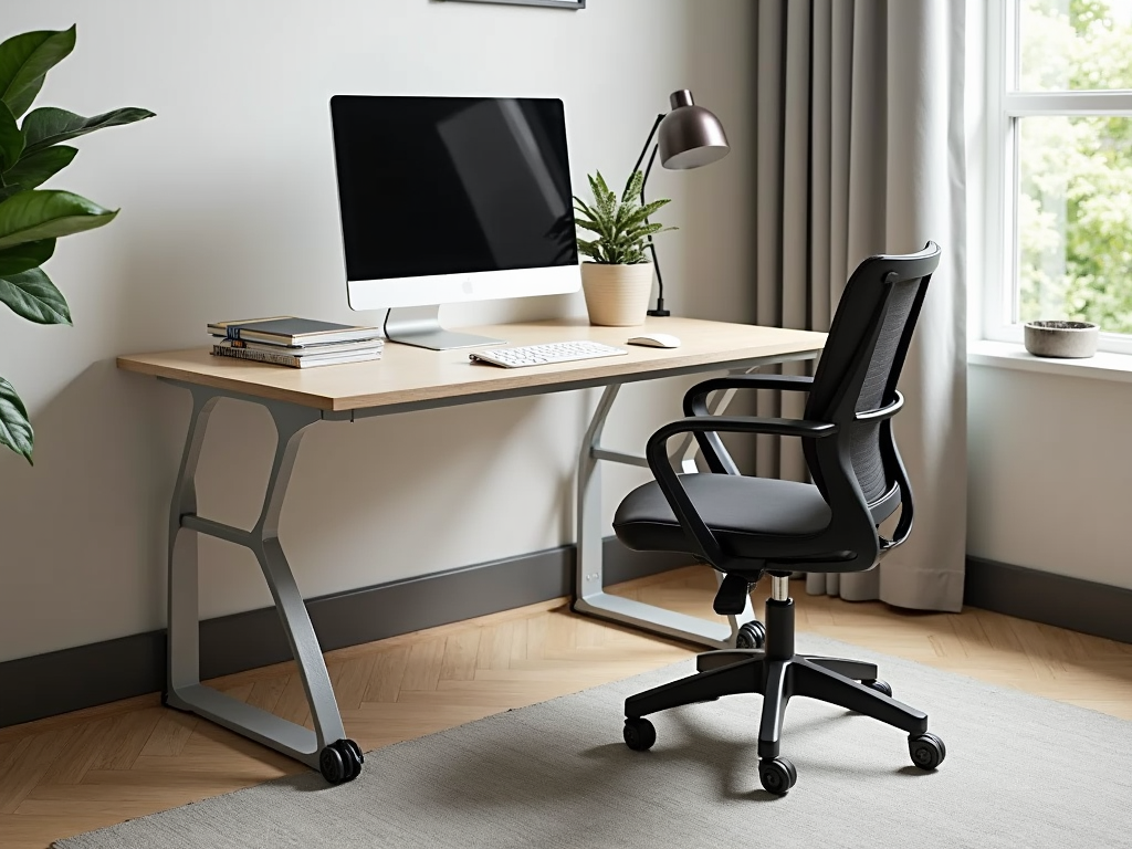Foldable table with wheels used as a desk in a home office.
