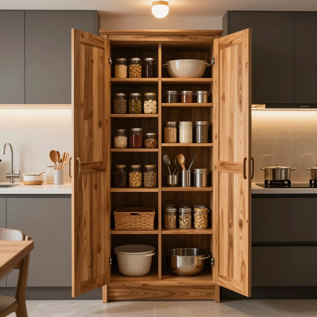 Armoire used as a kitchen pantry in a compact home