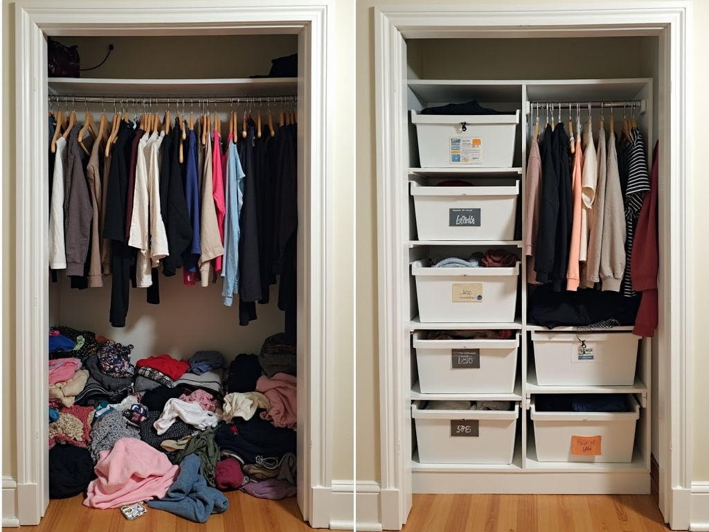 Before and after of a closet organization project