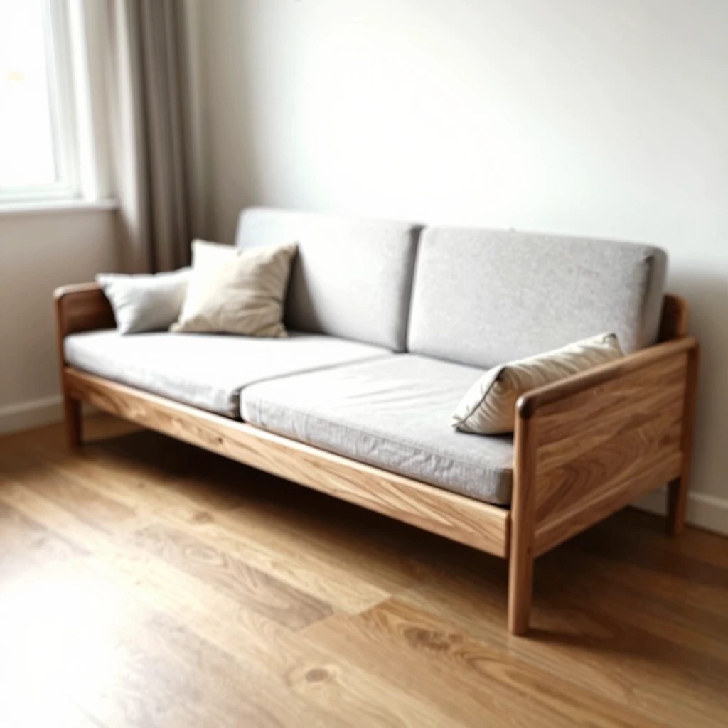 Futon sofa bed converted to full bed in living room