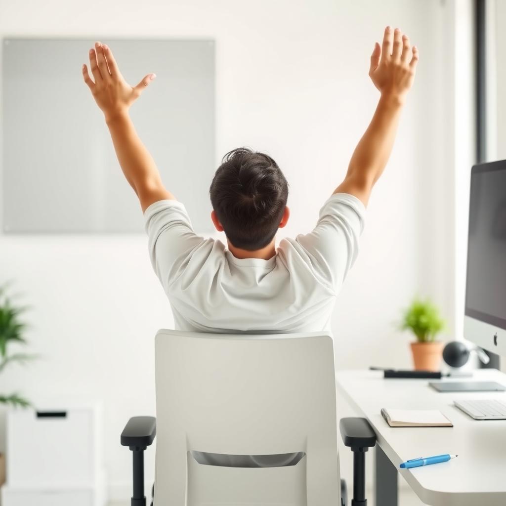 Person stretching at ergonomic workstation