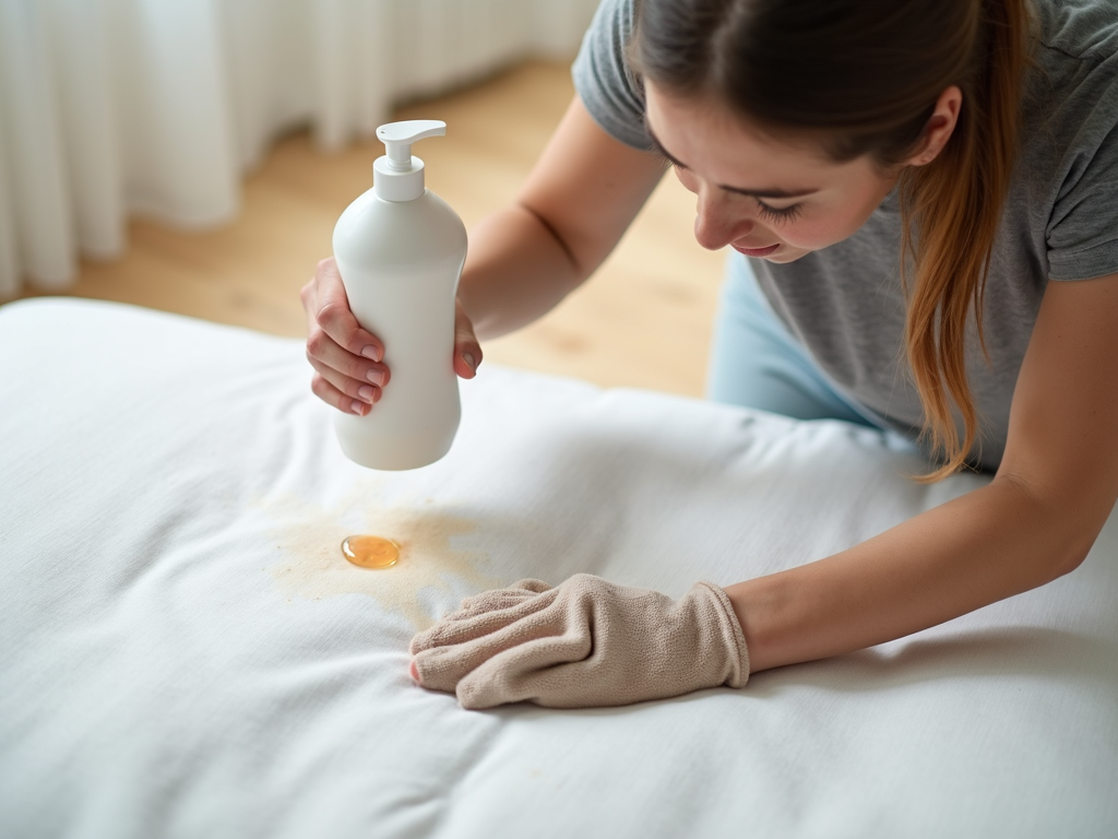 Spot cleaning a futon stain.