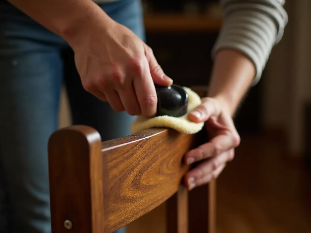 Polishing a wooden chair