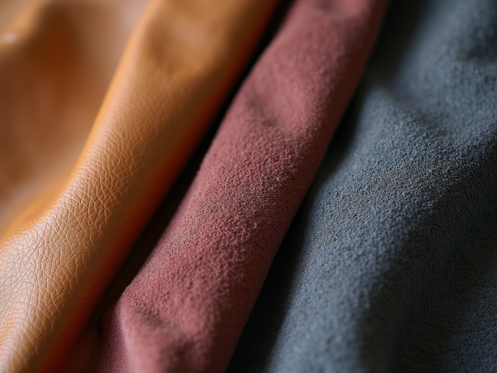 Samples of leather, microfiber, and velvet fabrics for recliners