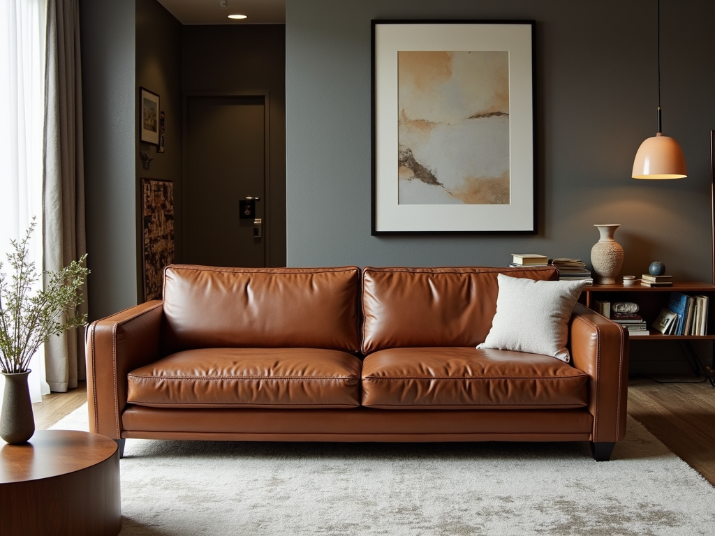 Elegant leather sofa in a contemporary setting