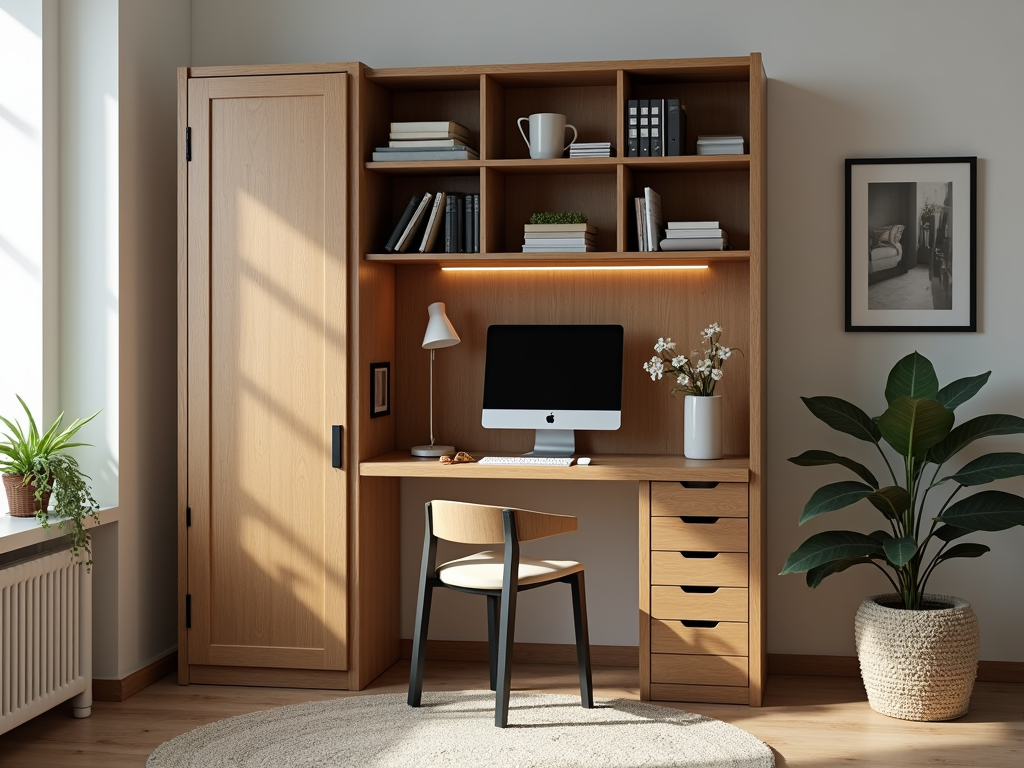 A multifunctional armoire used as a workspace in a home office.