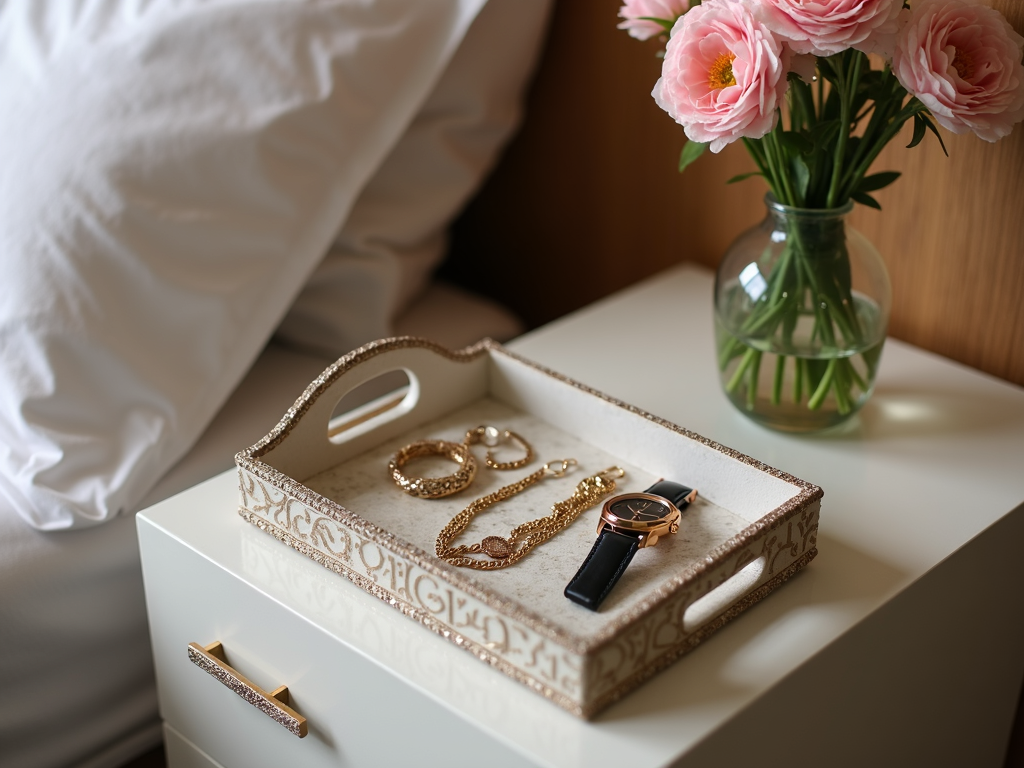 Nightstand with organized tray