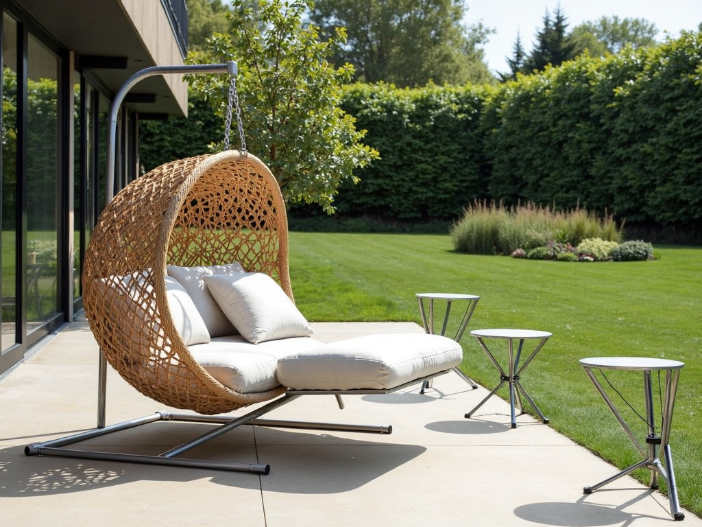 The NESTREST hanging lounger, a unique and cozy patio furniture piece.