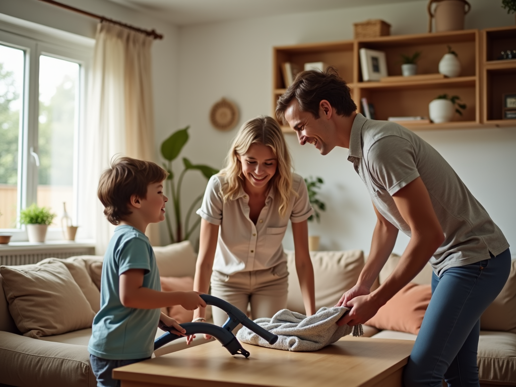 Family delegating household chores.