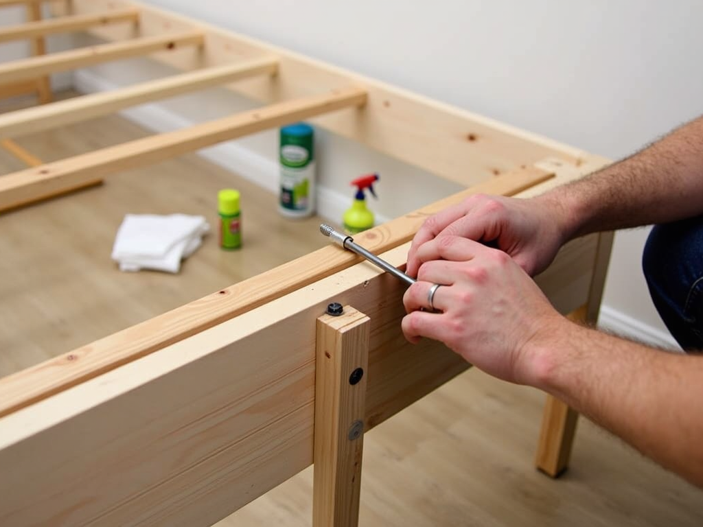 Maintaining a futon frame by tightening hardware.