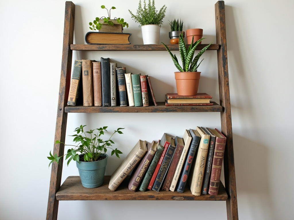 Upcycled ladder bookshelf.