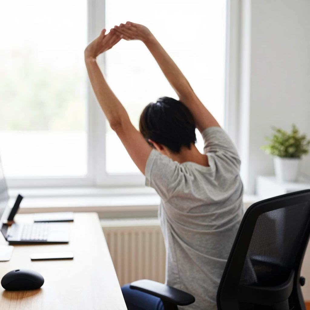 Remote worker taking a stretching break at desk