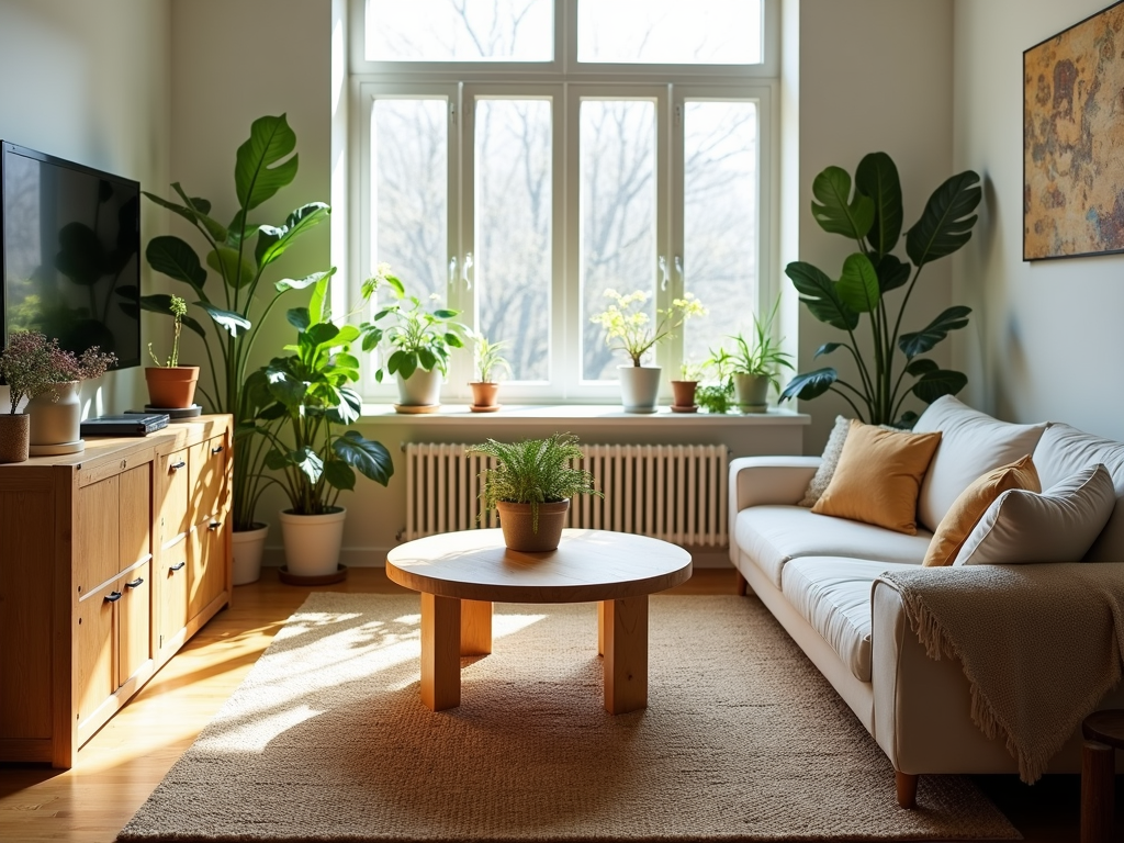 Eco-friendly living room with sustainable furniture