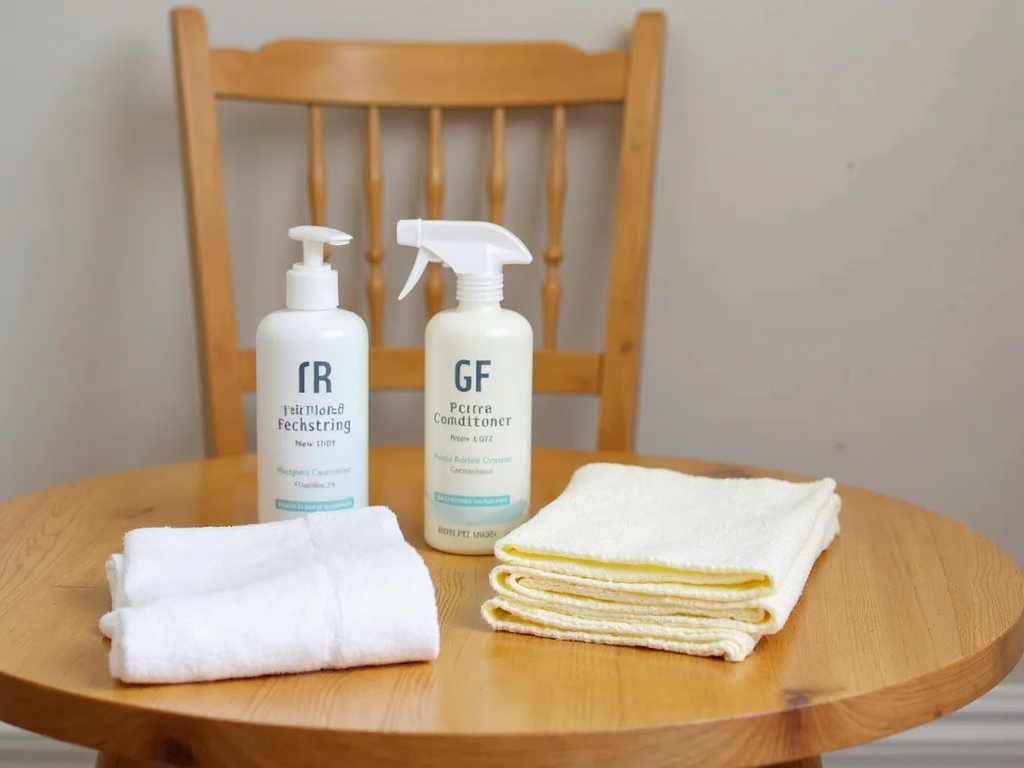 Furniture cleaning tools on a wooden table