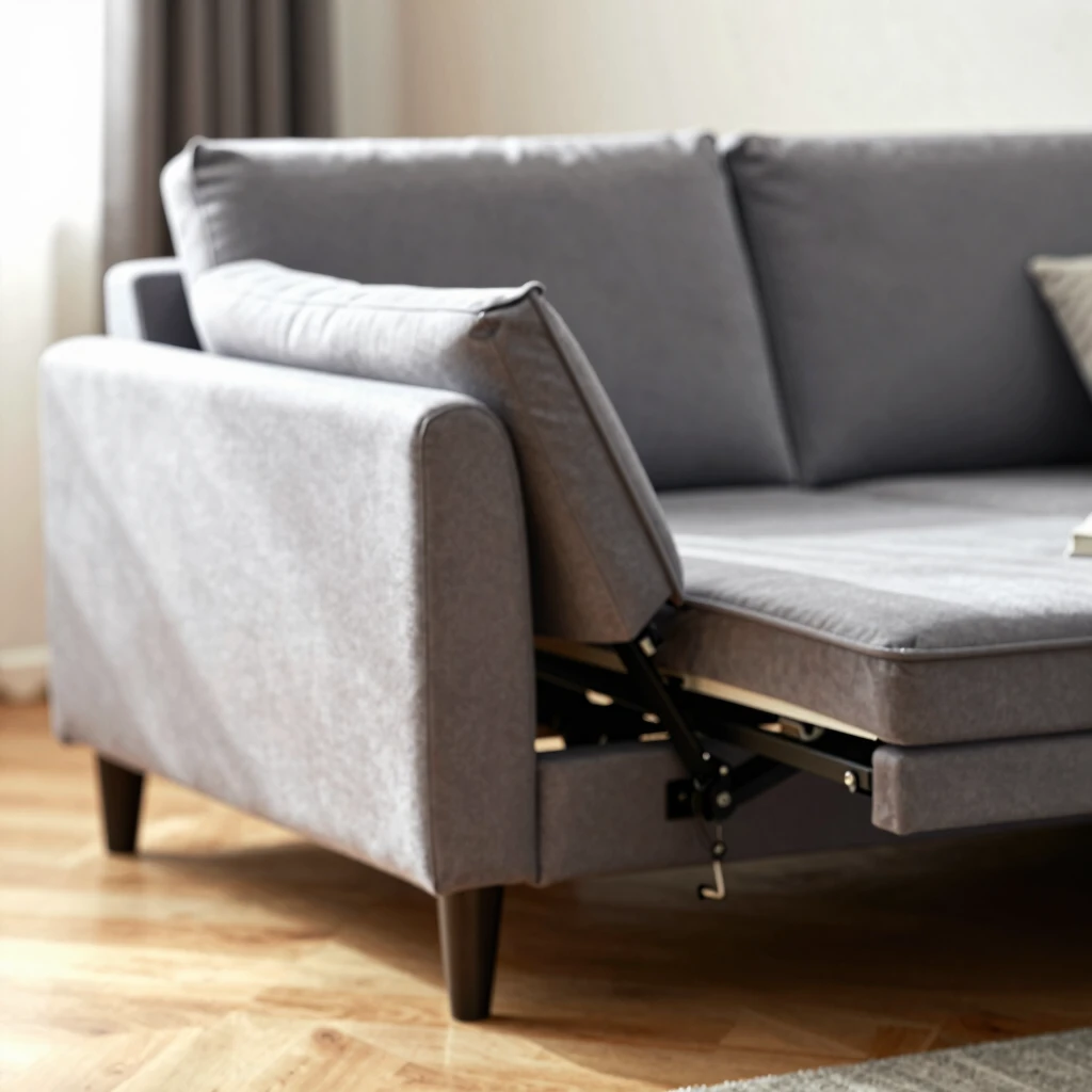 Convertible sofa transforming into a bed showing the mechanism