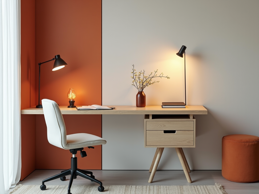 A modular desk in a home office, folded for space.