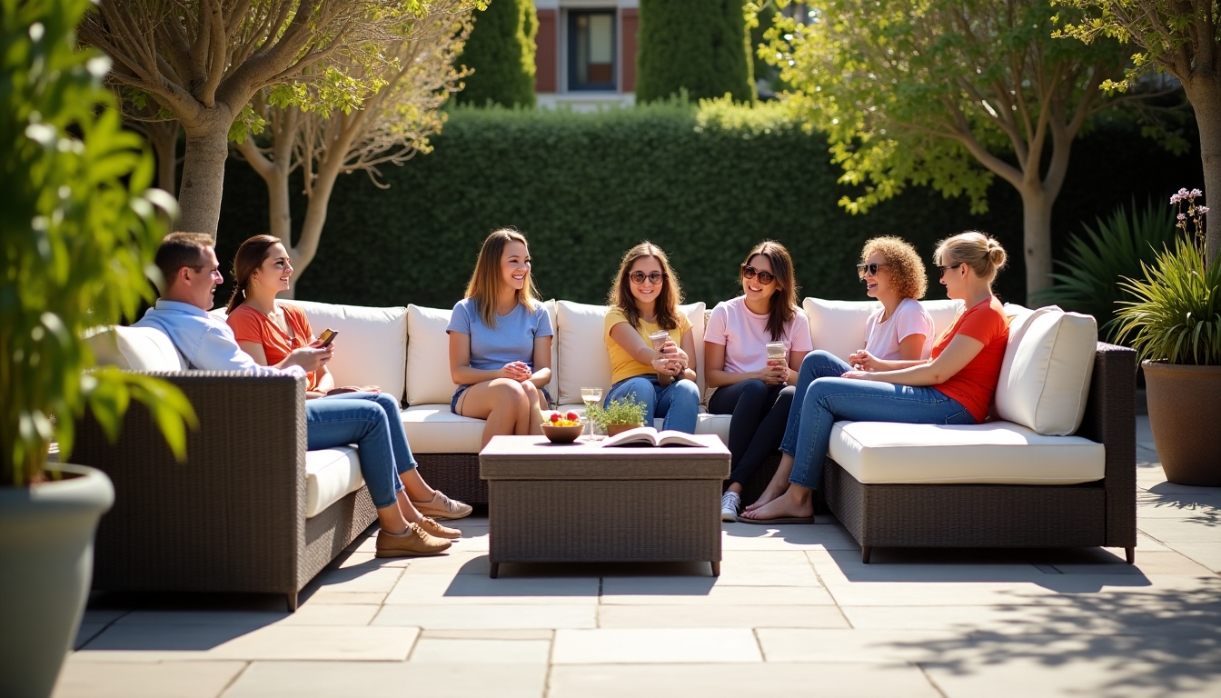Outdoor sectional sofa in a social setting